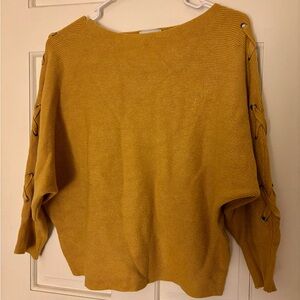 Carmen Marc Valvo Mustard Sweater with Lace-Up Detail